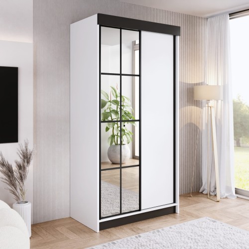 Szafa ARI 1 100 - korpus Biały + front Biały + wstawki Czarne + Lustra.jpg