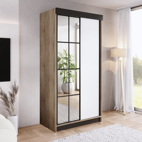 Szafa ARI 1 100 - korpus Dąb Sonoma + front Biały + wstawki Czarne + Lustra.jpg