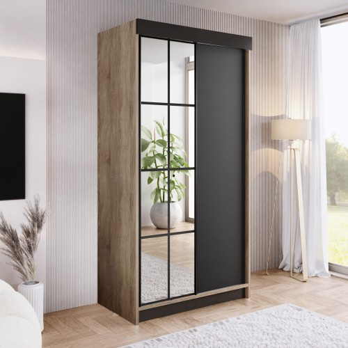 Szafa ARI 1 100 - korpus Dąb Sonoma + front Czarny + wstawki Czarne + Lustra.jpg