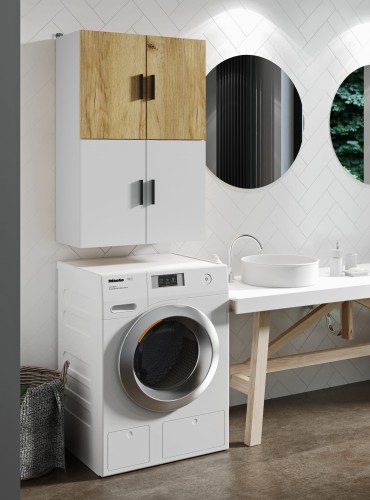 Szafka nad pralkę - wisząca - Biały + Biały + Dąb Craft Złoty.jpg