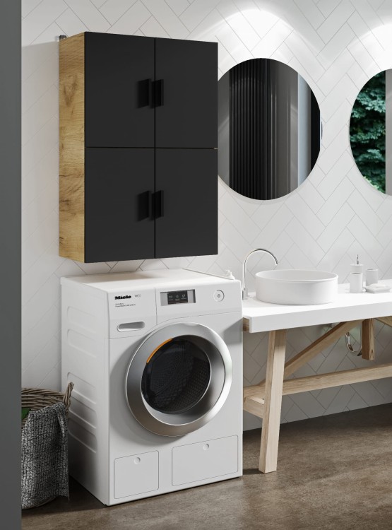 Szafka nad pralkę - wisząca - Dąb Craft Złoty + Czarny.jpg