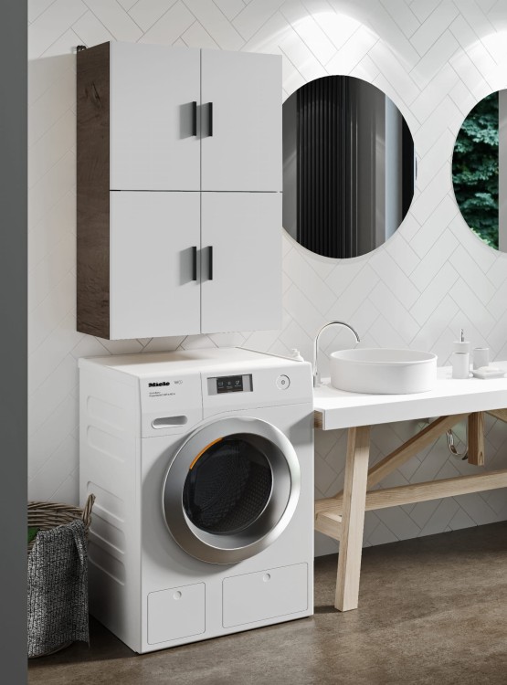 Szafka nad pralkę - wisząca - Jesion Ciemny + Biały.jpg