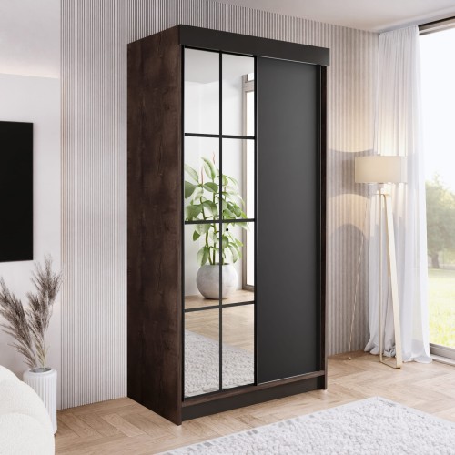 Szafa ARI 1 100 - korpus Jesion Ciemny + front Czarny + wstawki Czarne + Lustra.jpg