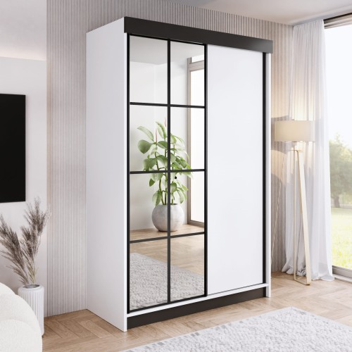 Szafa ARI 1 150 - korpus Biały + front Biały + wstawki Czarne + Lustra.jpg