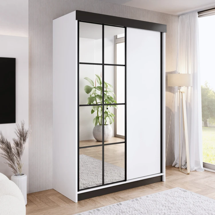 Szafa ARI 1 150 - korpus Biały + front Biały + wstawki Czarne + Lustra.jpg