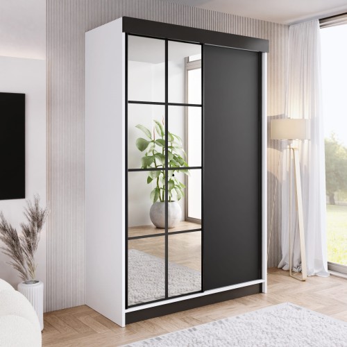 Szafa ARI 1 150 - korpus Biały + front Czarny + wstawki Czarne + Lustra.jpg