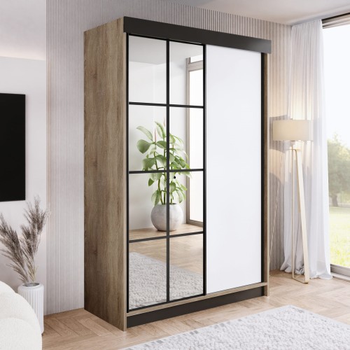 Szafa ARI 1 150 - korpus Dąb Sonoma + front Biały + wstawki Czarne + Lustra.jpg