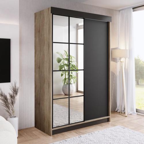 Szafa ARI 1 150 - korpus Dąb Sonoma + front Czarny + wstawki Czarne + Lustra.jpg