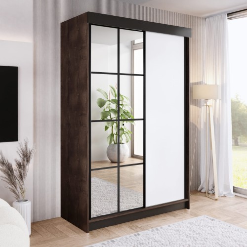 Szafa ARI 1 150 - korpus Jesion Ciemny + front Biały + wstawki Czarne + Lustra.jpg