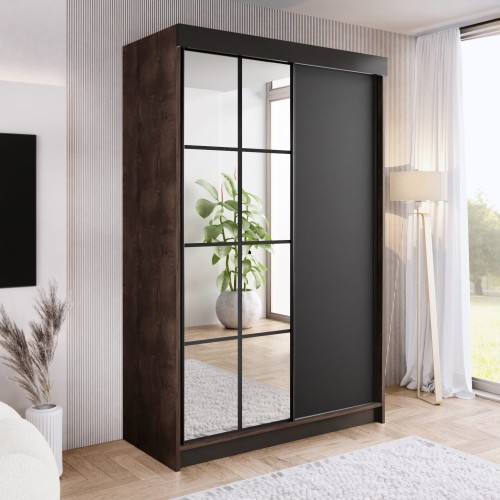 Szafa ARI 1 150 - korpus Jesion Ciemny + front Czarny + wstawki Czarne + Lustra.jpg