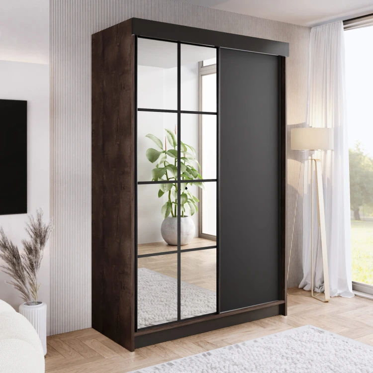 Szafa ARI 1 150 - korpus Jesion Ciemny + front Czarny + wstawki Czarne + Lustra.jpg