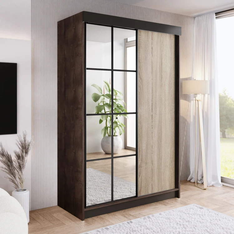Szafa ARI 1 150 - korpus Jesion Ciemny + front Dąb Sonoma + wstawki Czarne + Lustra.jpg