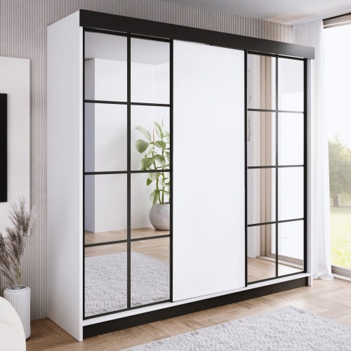 Szafa ARI 2 250 - korpus Biały + front Biały + wstawki Czarne + Lustra(1).jpg