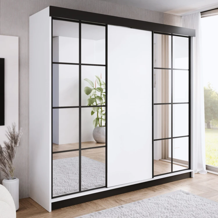 Szafa ARI 2 250 - korpus Biały + front Biały + wstawki Czarne + Lustra(1).jpg