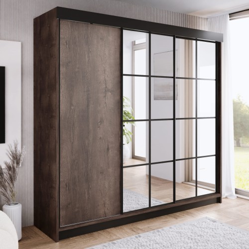 Szafa ARI 2 250 - korpus Jesion Ciemny + front Jesion Ciemny + wstawki Czarne + Lustra.jpg