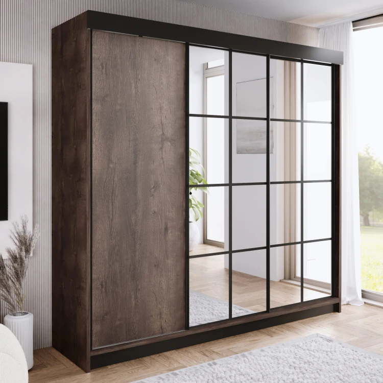 Szafa ARI 2 250 - korpus Jesion Ciemny + front Jesion Ciemny + wstawki Czarne + Lustra.jpg